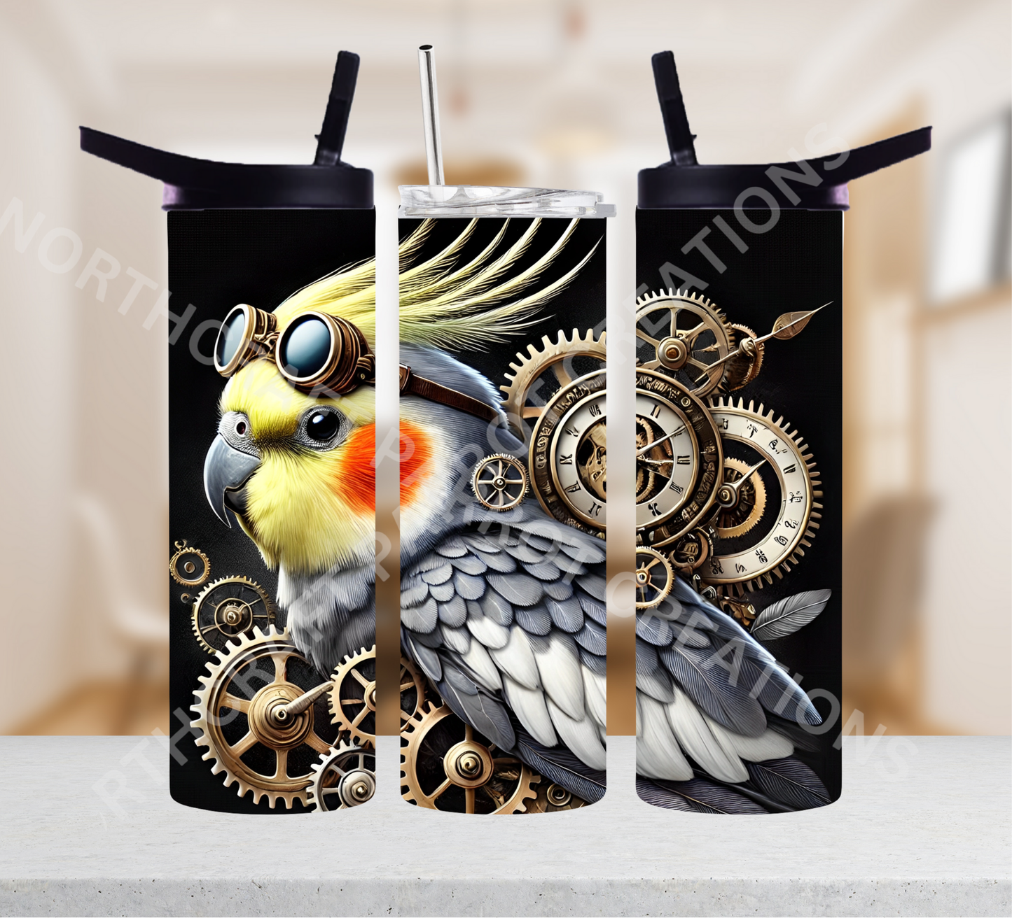Cockatiel in a Steampunk Theme 20oz or 30oz Tumbler
