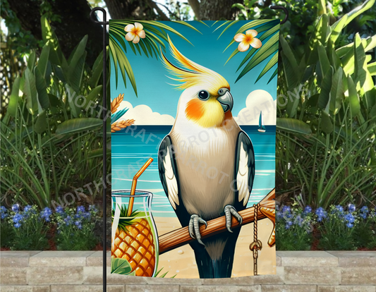 Cockatiel on a Beach Garden Flag
