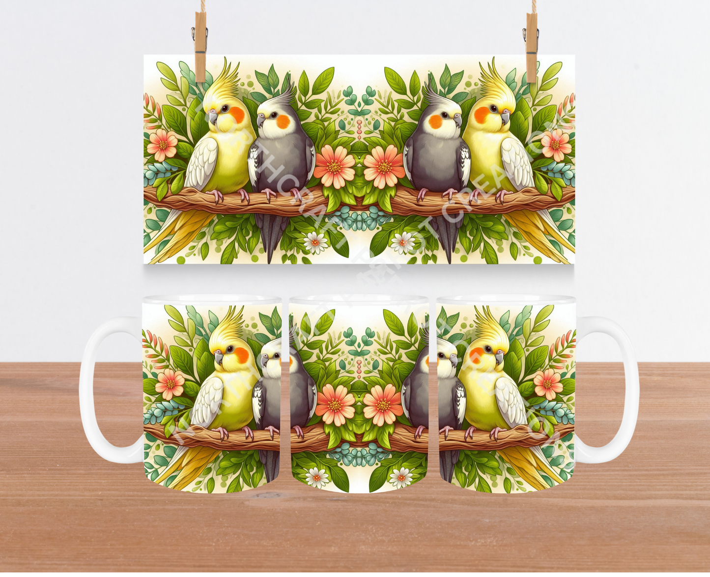 Cockatiel Pair on a Branch 15oz Ceramic Mug