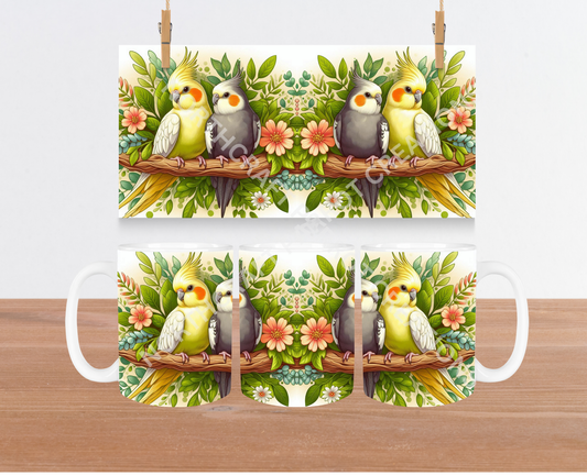 Cockatiel Pair on a Branch 15oz Ceramic Mug