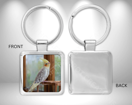 Cockatiel Perched Proudly at a Window Square Metal Keychain