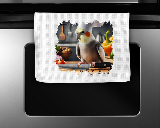 Cockatiel Wearing a Chef Hat Microfiber Kitchen Towel