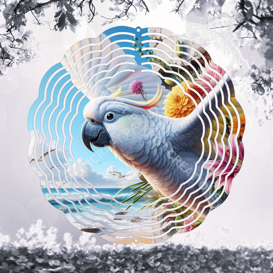 Cockatoo Flying Through Flowered Wall 8" or 10" Wind Spinner