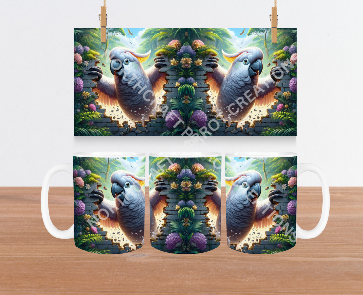 Cockatoo Breaking Through Wall with Claws 15oz Ceramic Mug