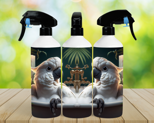 Cockatoo in Bath with Candles 16oz Misting Spray Bottle