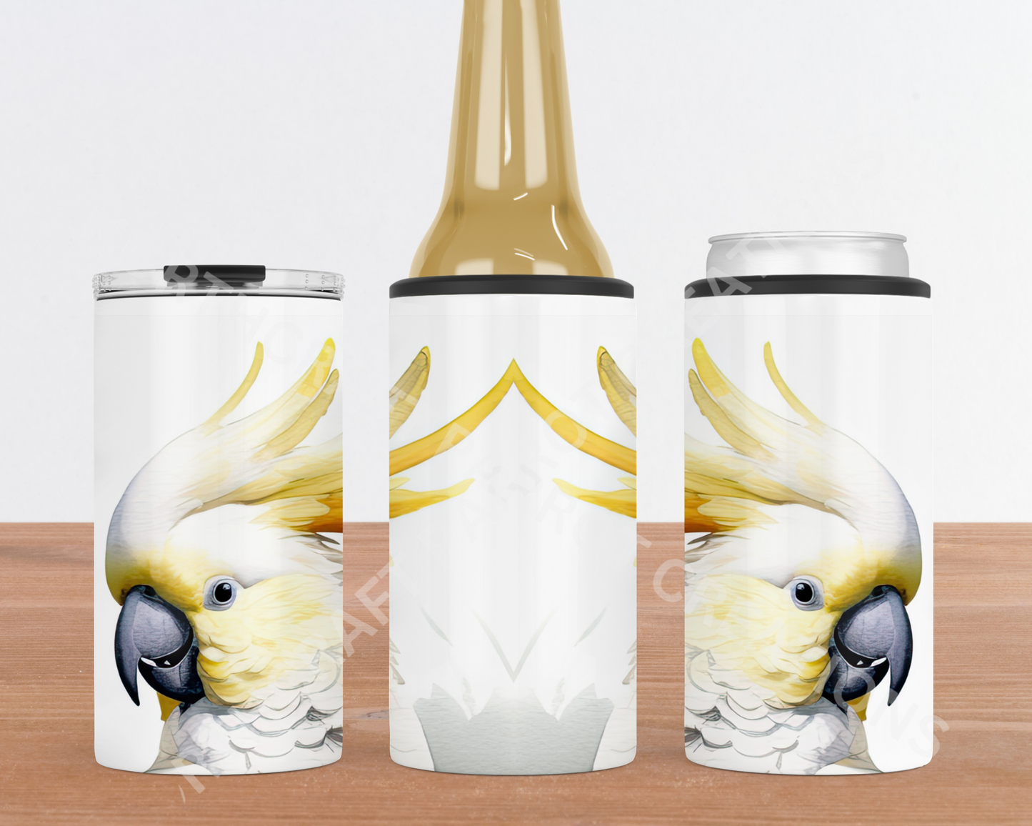 Cockatoo on a White Background 4-in-1 Stainless Steel Can Cooler