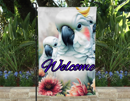 Cockatoo with Flowers "Welcome" Garden Flag