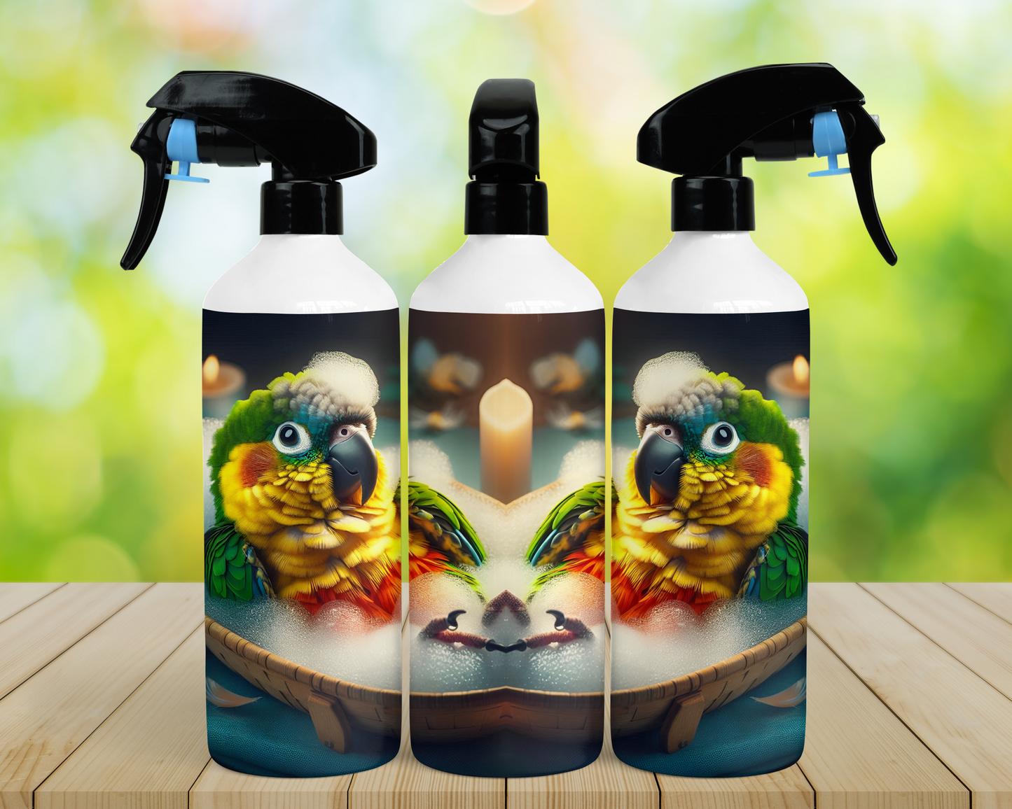 Conure (Green Cheek) On Back in Tub 16oz Misting Spray Bottle