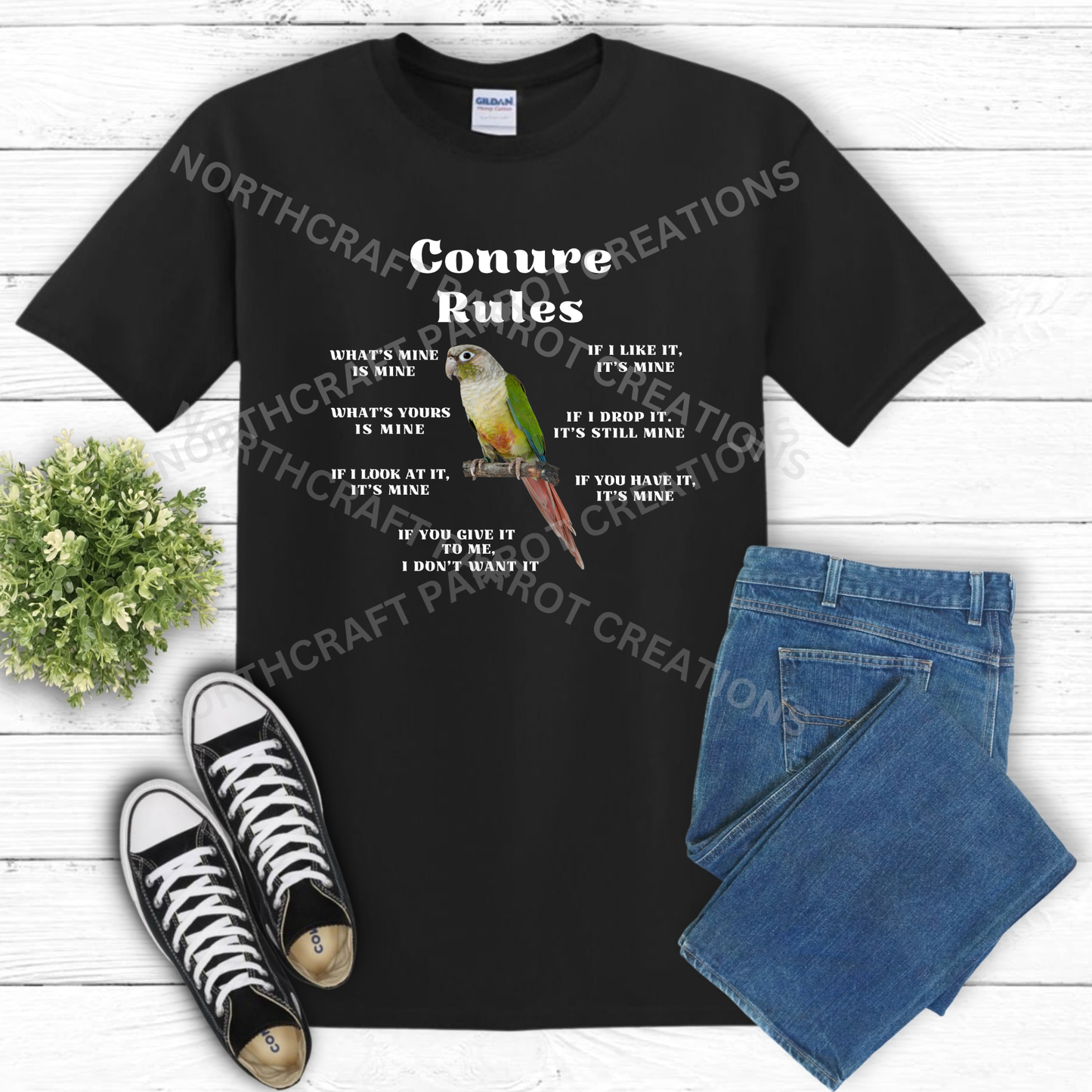 Conures Rule with Playful Descriptive Labels 100% Cotton Parrot Shirt