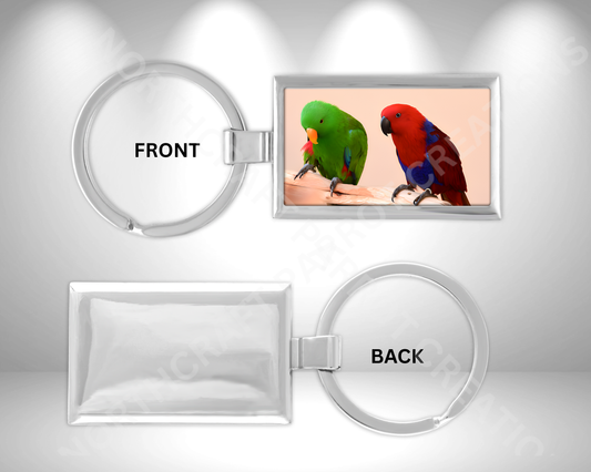 Eclectus Pair (Male & Female) Perched on a Branch Rectangle Metal Keychain