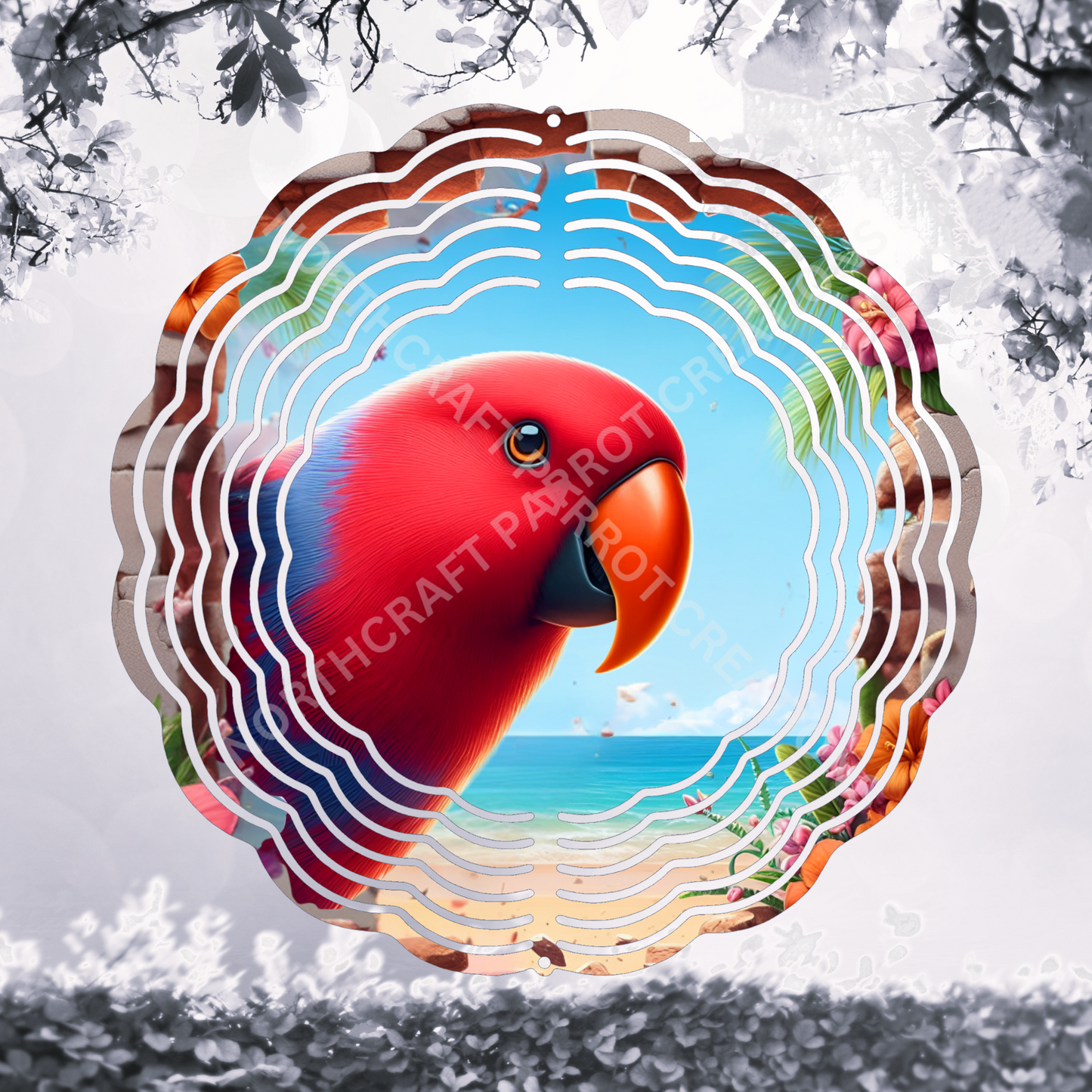 Eclectus (Female red) Hole in Wall 8" or 10" Wind Spinner