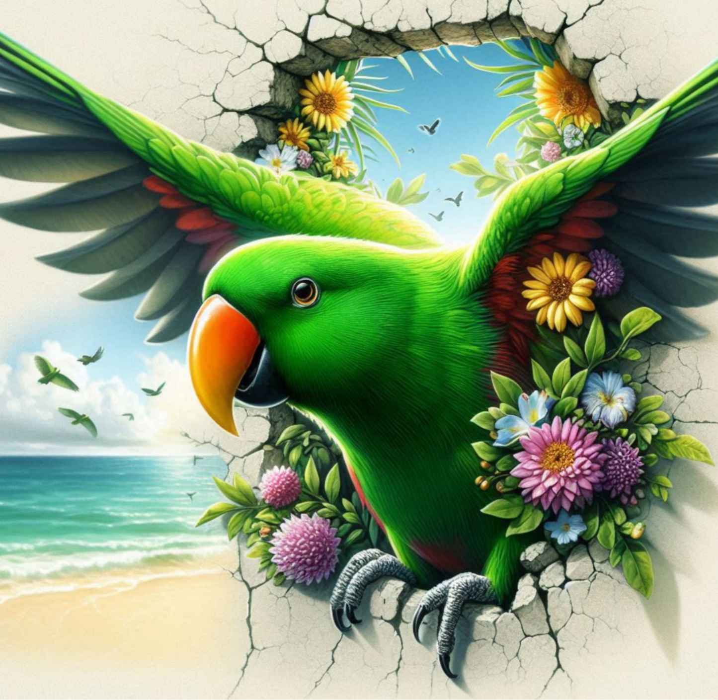 Eclectus (Green Male) Hole in Wall Beach Scene 20oz or 30oz Tumbler