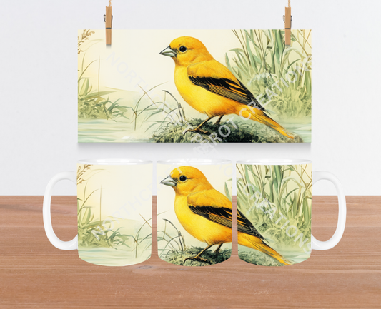 Finch (Gold) with Reeds 15oz Ceramic Mug