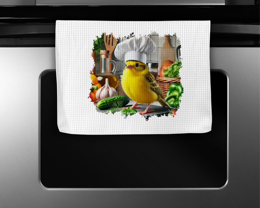 Finch (Gold) Wearing a Chef Hat Microfiber Kitchen Towel