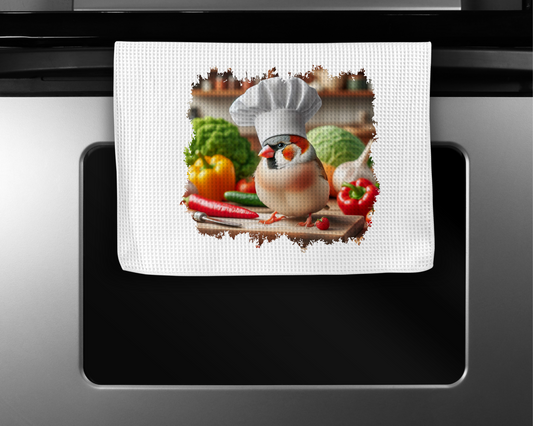 Finch (Brown) Wearing Chef Hat Microfiber Kitchen Towel