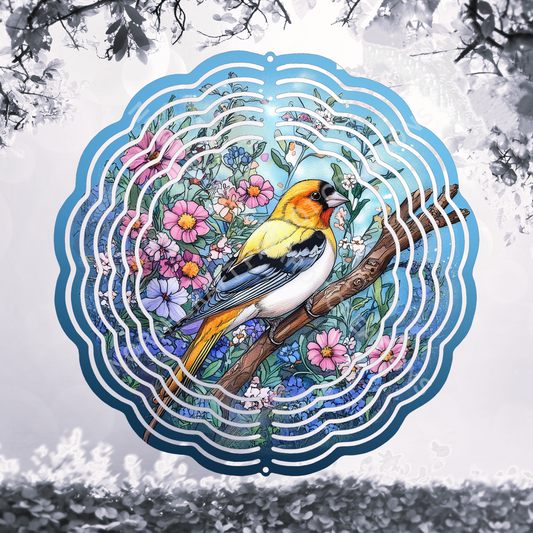Finch in a Floral Blue Background 8" or 10" Wind Spinner