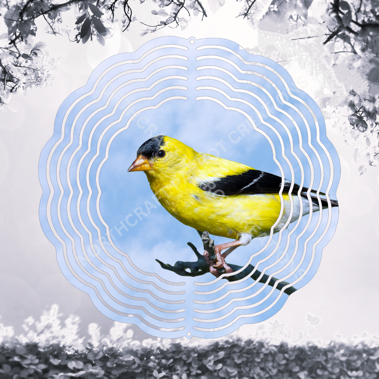 Finch (Gold & Black) Blue Sky 8" or 10" Wind Spinner