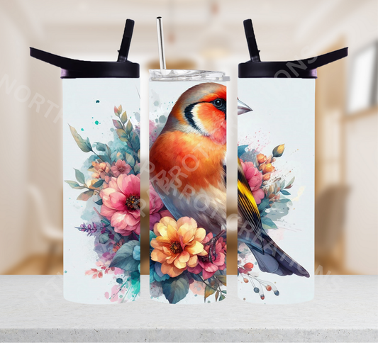 Finch with Flowers Watercolor 20oz or 30oz Tumbler