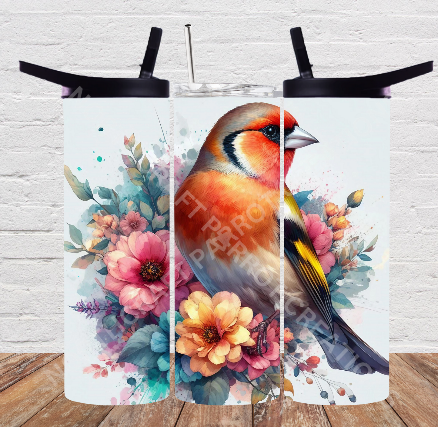 Finch with Flowers Watercolor 20oz or 30oz Tumbler