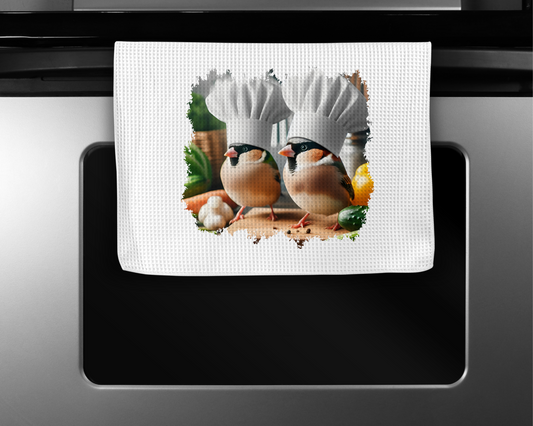 Finch Pair Wearing Chef Hats Microfiber Kitchen Towel