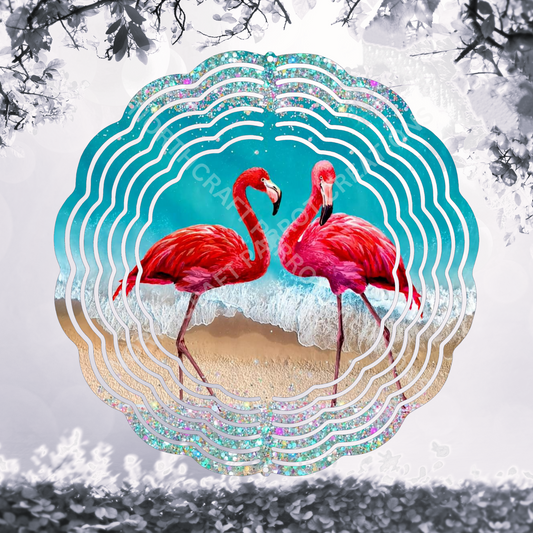 Flamingo Pair on a Beach 8" or 10" Wind Spinner