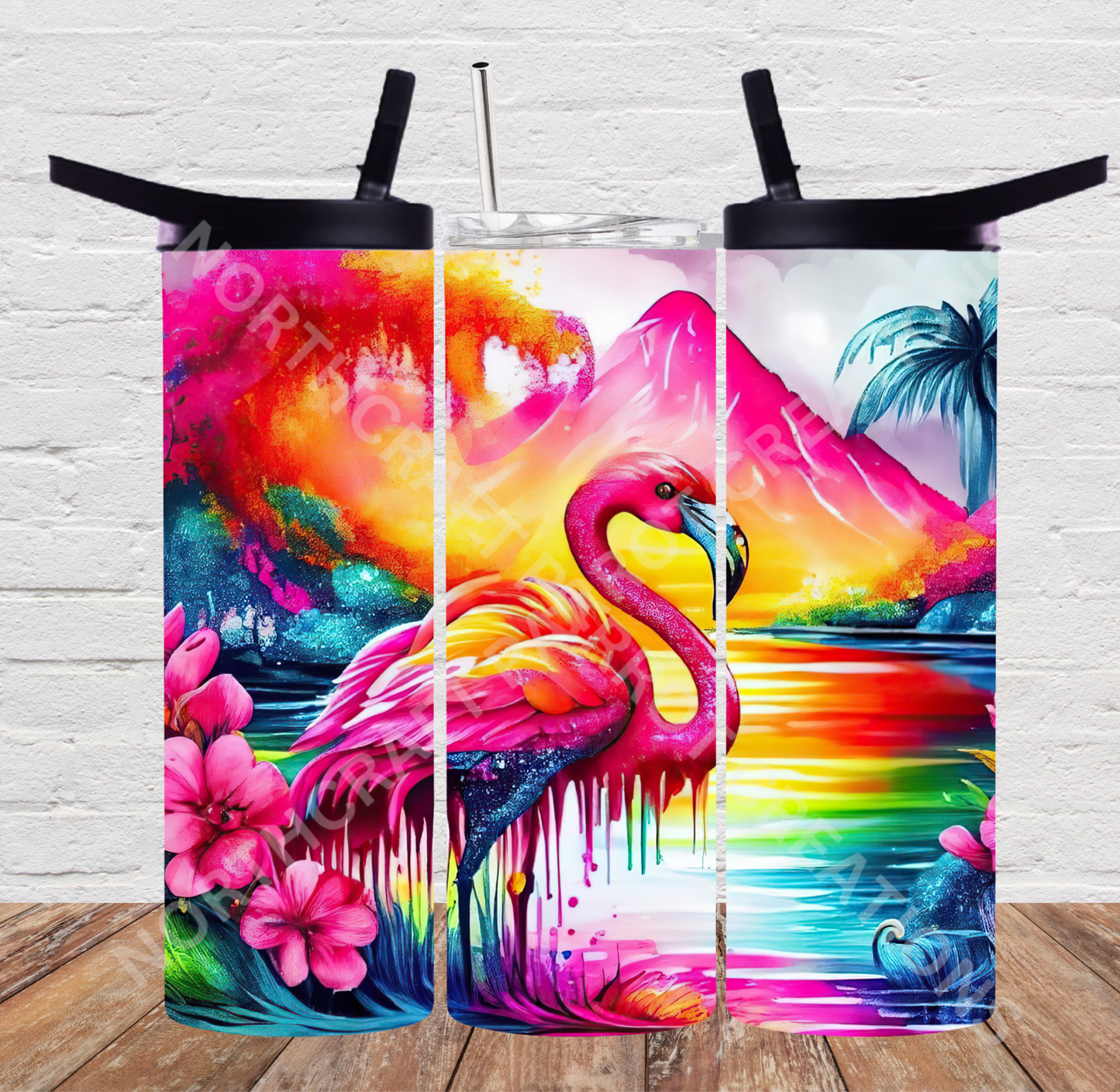 Flamingo with Rainbow Effect 20oz or 30oz Tumbler