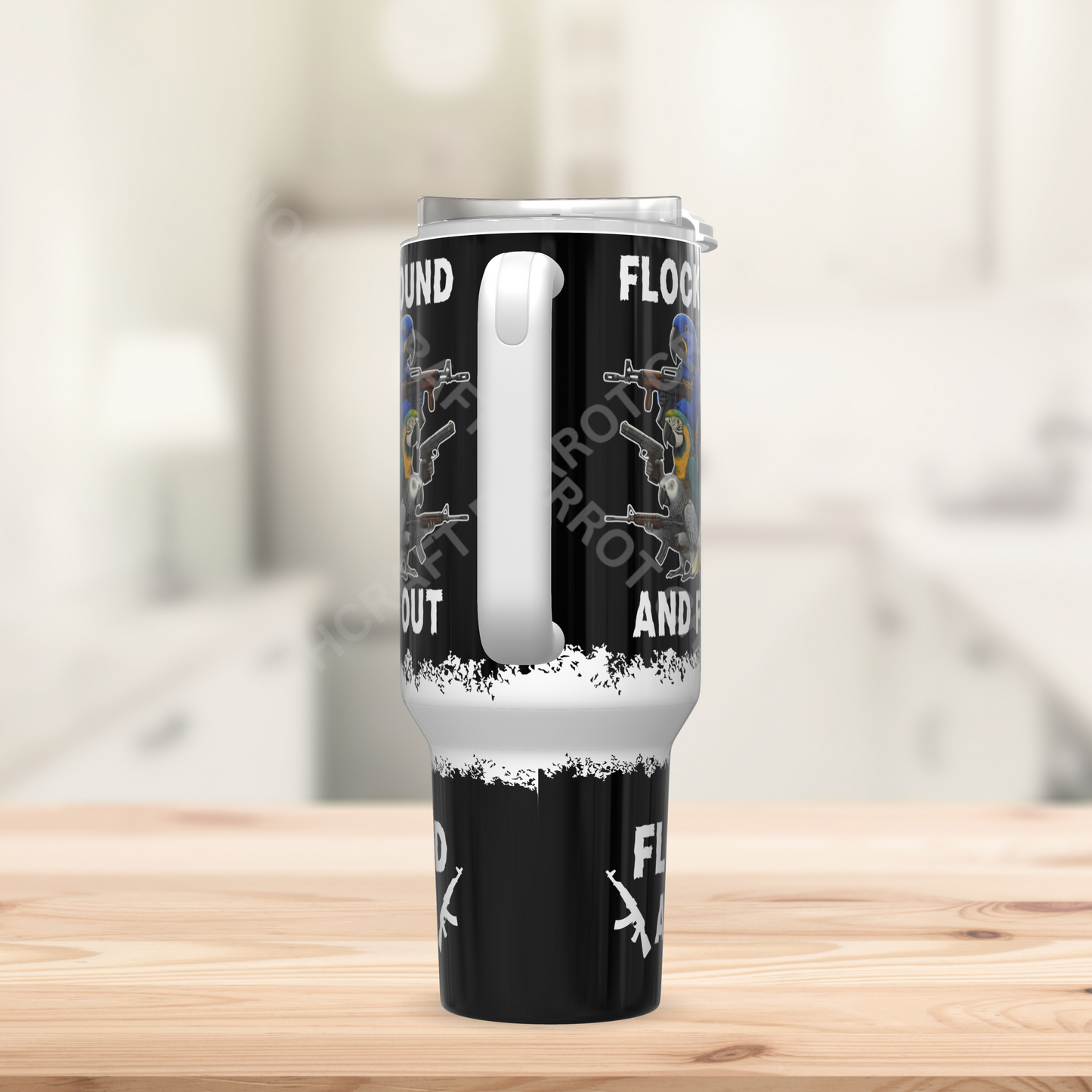 "Flock Around and Find Out" Armed Parrots Black 40oz Stainless Steel Tumbler