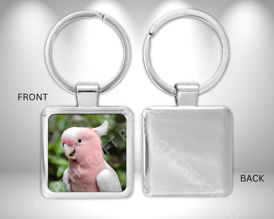 Galah Cockatoo (Rose-Breasted) Head Shot Square Metal Keychain