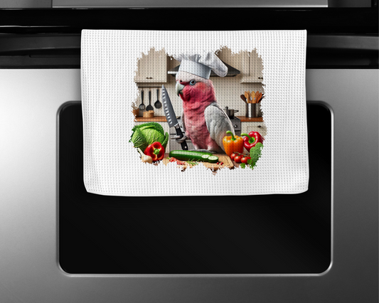 Galah Cockatoo (Rose Breasted) Holding a Knife Microfiber Kitchen Towel