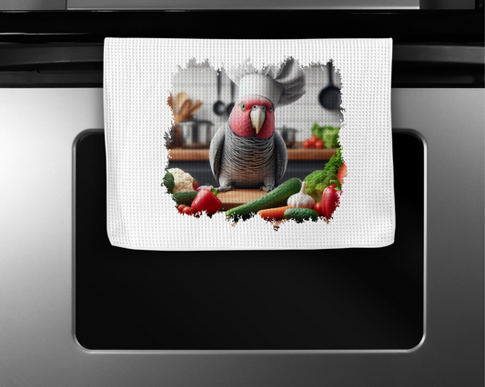 Galah Cockatoo (Rose-Breasted) wearing a Chef Hat Microfiber Kitchen Towel