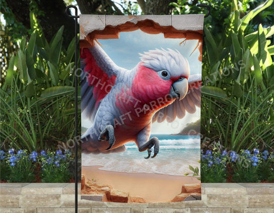 Galah (Rose Breasted) Cockatoo Flying through a Wall Garden Flag