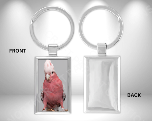Galah Cockatoo (Rose-Breasted) on Branch Rectangle Metal Keychain