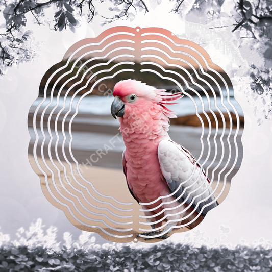 Galah Cockatoo (Rose-Breasted) on a Beach 8" or 10" Wind Spinner