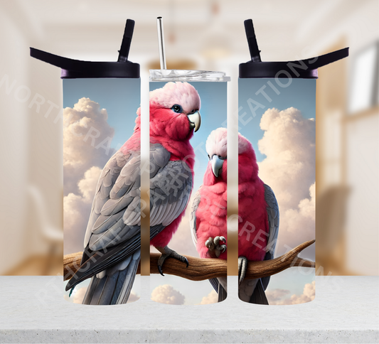 Galah Cockatoo (Rose-Breasted) Pair in Clouds 20oz or 30oz Tumbler