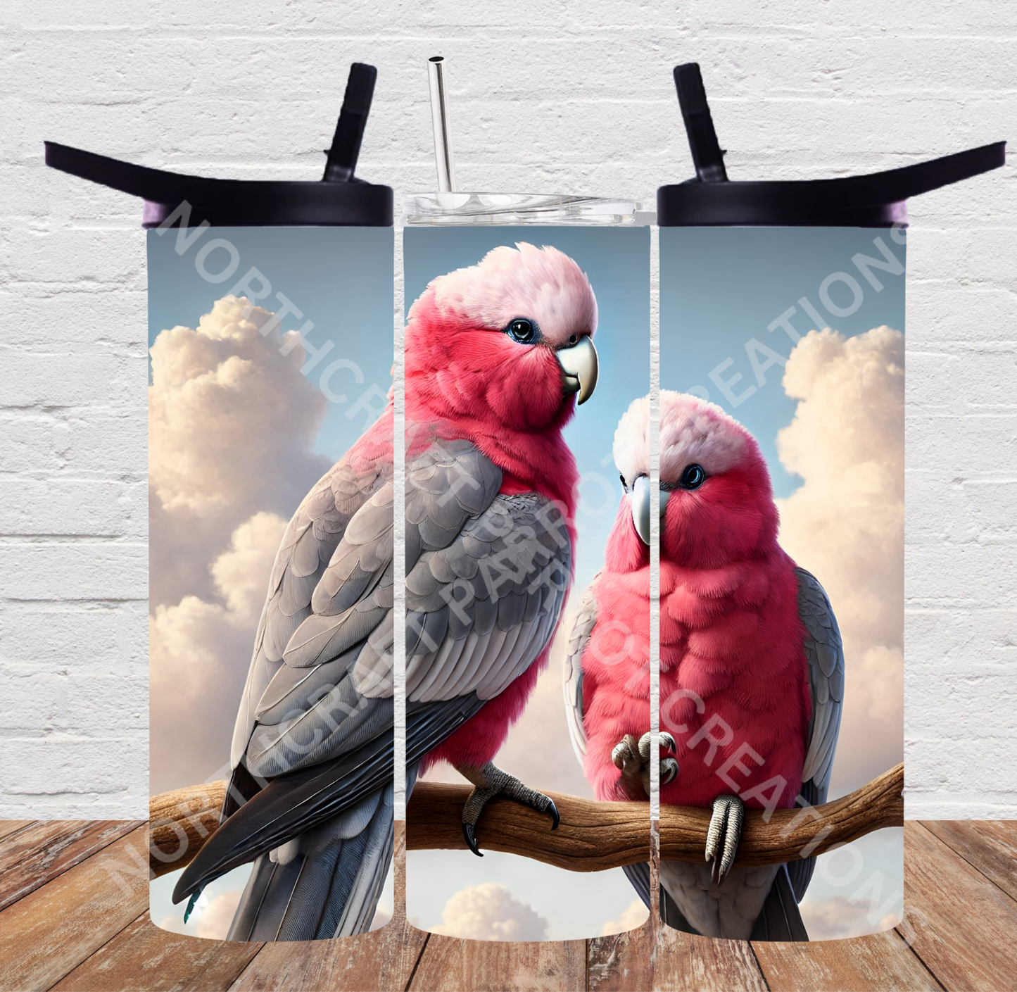 Galah Cockatoo (Rose-Breasted) Pair in Clouds 20oz or 30oz Tumbler