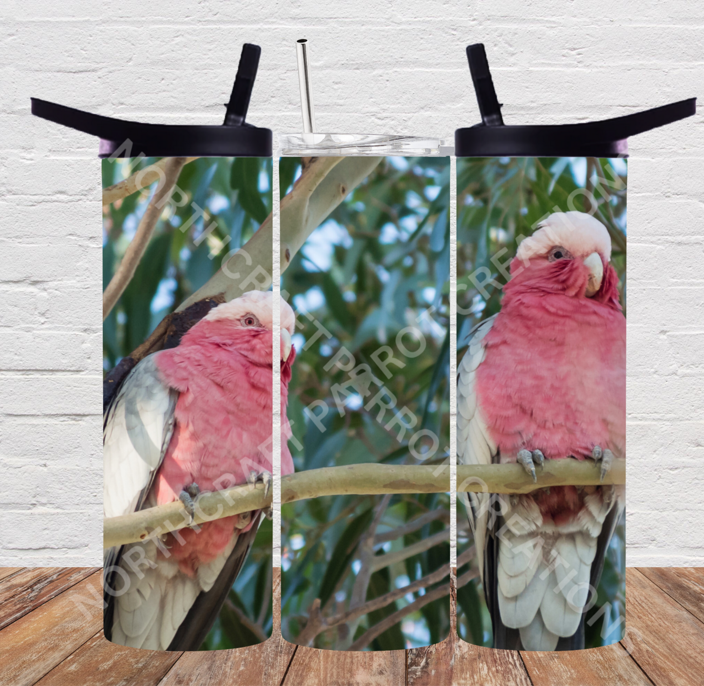Galah Cockatoo (Rose-Breasted) Pair on Branch 20oz or 30oz Tumbler