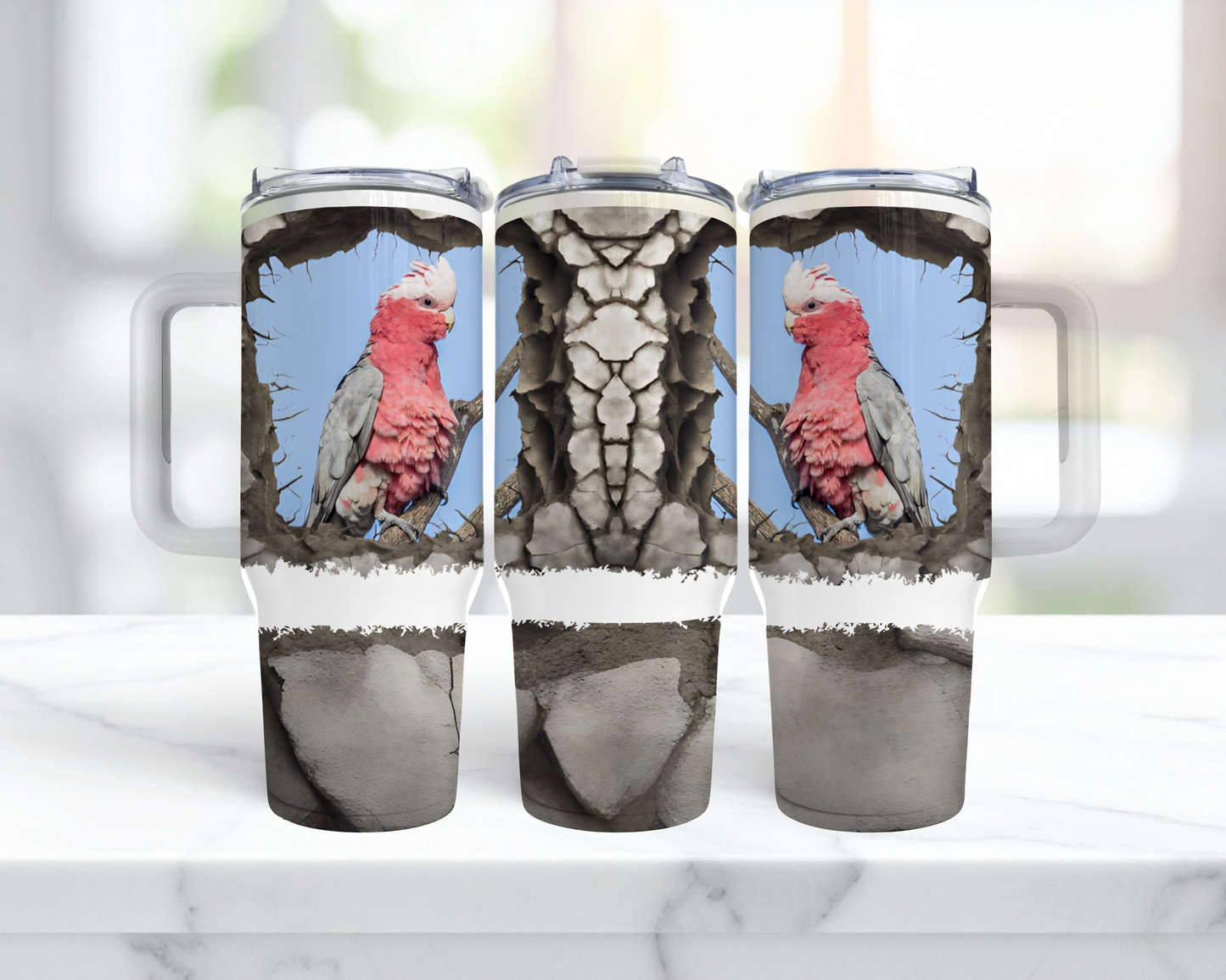 Galah Cockatoo (Rose Breasted) Cracked Wall Frame 40oz Tumbler