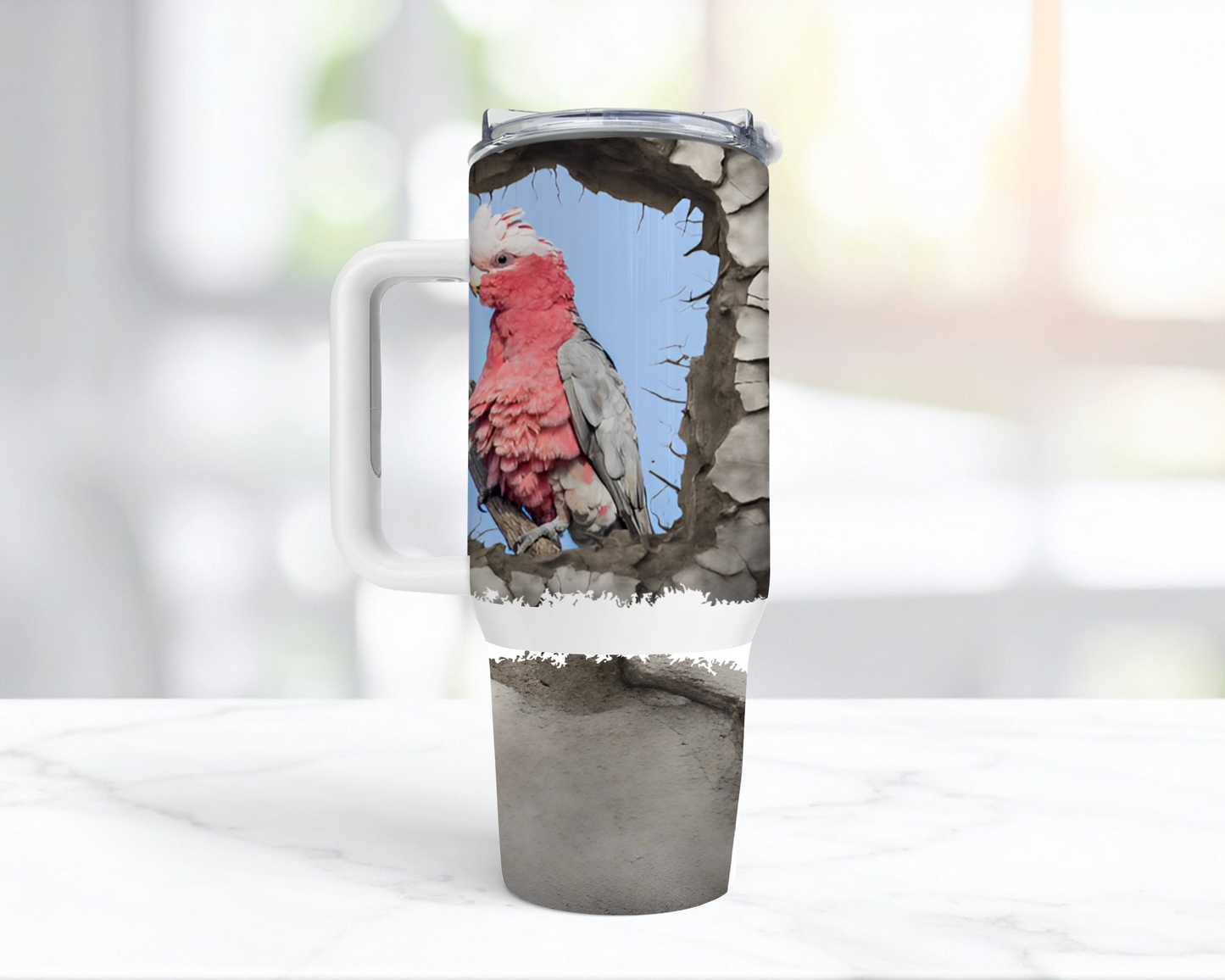 Galah Cockatoo (Rose Breasted) Cracked Wall Frame 40oz Tumbler
