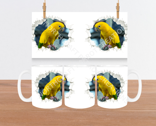 Golden Conure Hole in Wall Frame 15oz Ceramic Mug