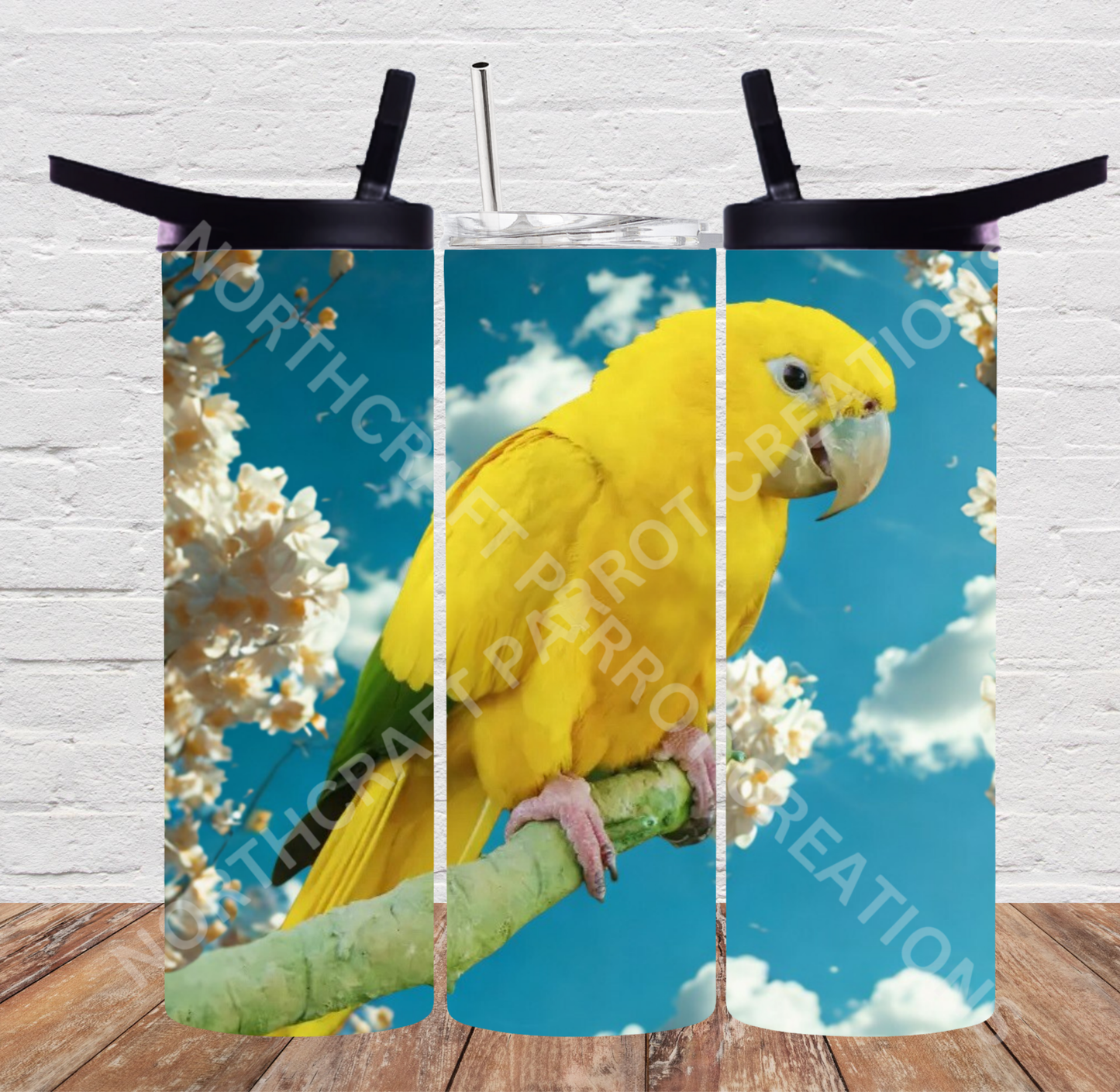 Golden Conure with Flowers and Clouds 20oz or 30oz