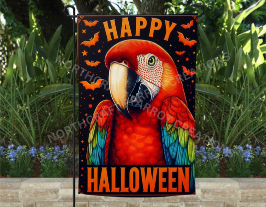 Green-Winged Macaw (Greenwing) "Happy Halloween" Garden Flag