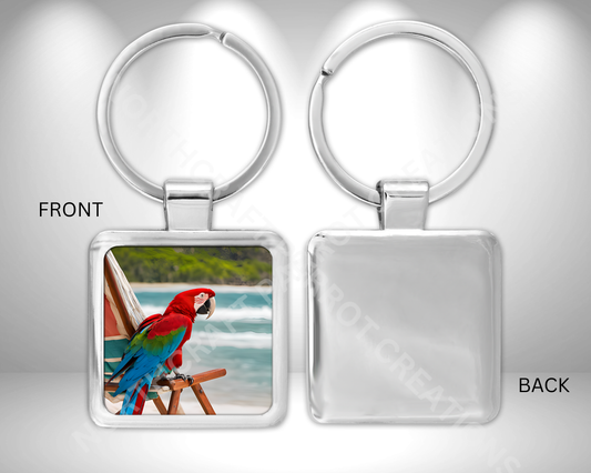 Green-winged Macaw (Greenwing) On Beach Chair Square Metal Keychain