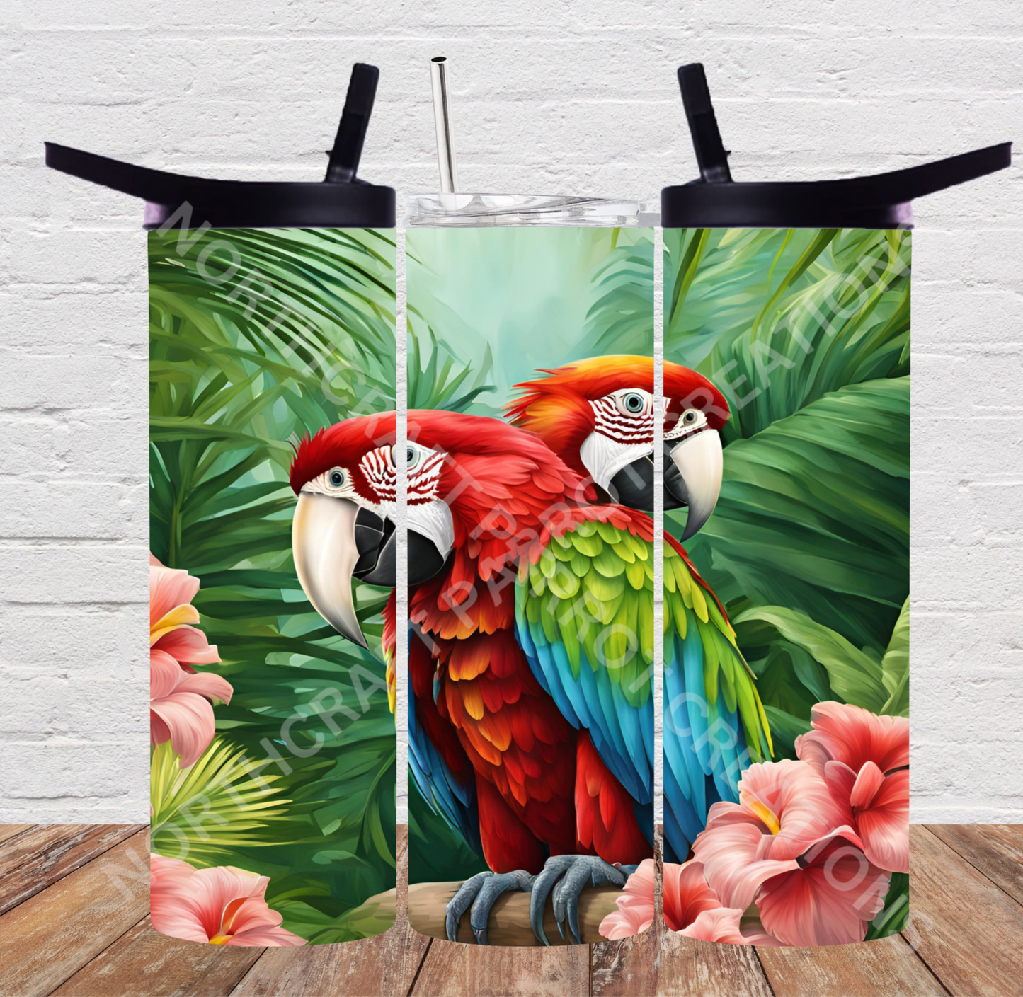 Green-winged Macaw (Greenwing) Pair in Rainforest 20oz or 30oz Tumbler