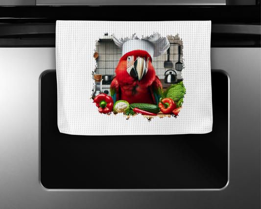 Green-Winged (Greenwing) Macaw with Veggies Microfiber Kitchen Towel