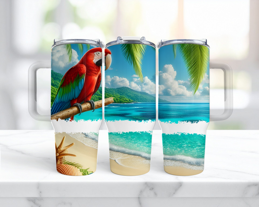 Green-winged Macaw (Greenwing) on Beach 40oz Tumbler