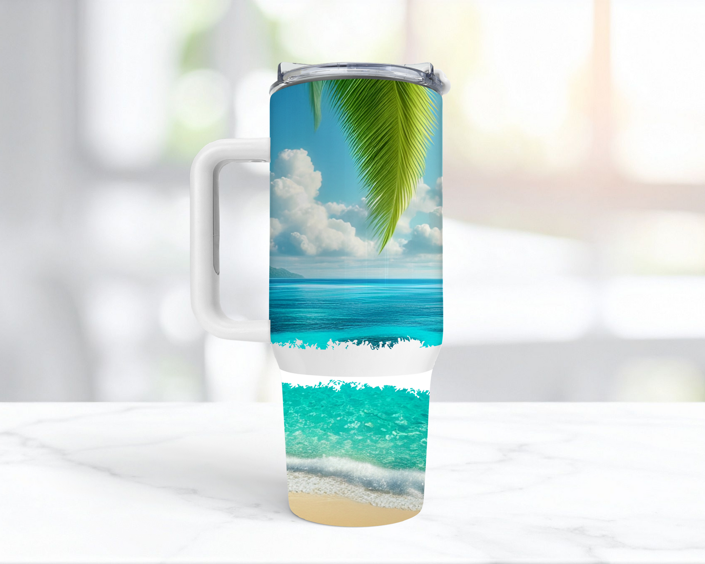 Green-winged Macaw (Greenwing) on Beach 40oz Tumbler