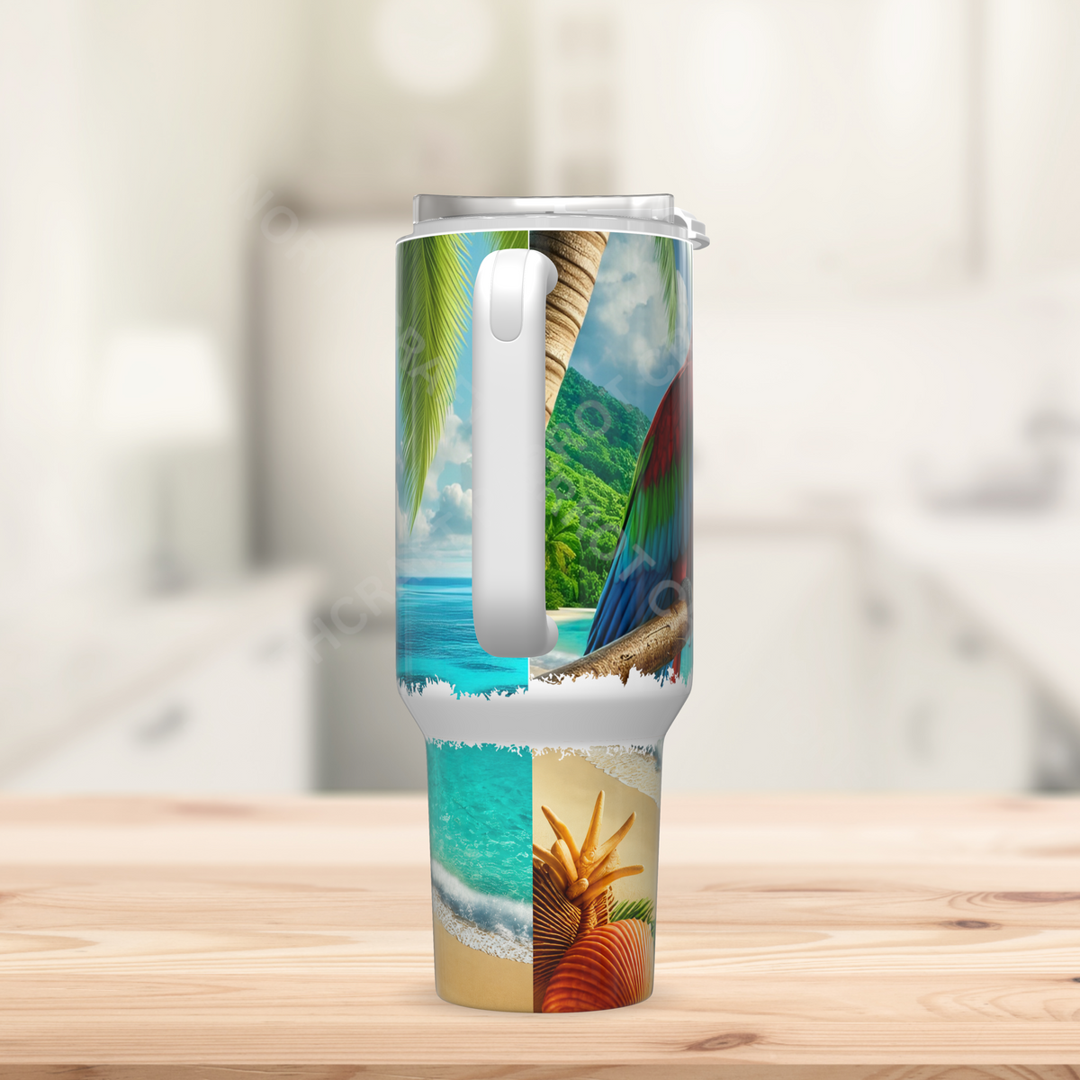 Green-winged Macaw (Greenwing) on Beach 40oz Stainless Steel Tumbler