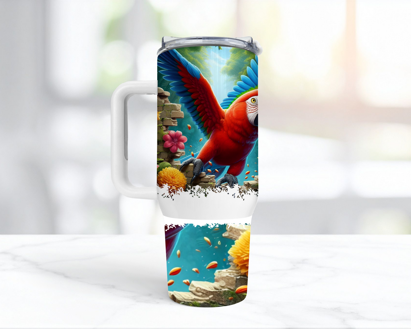 Green-winged Macaw (Greenwing) Breaking Through Wall 40oz Tumbler