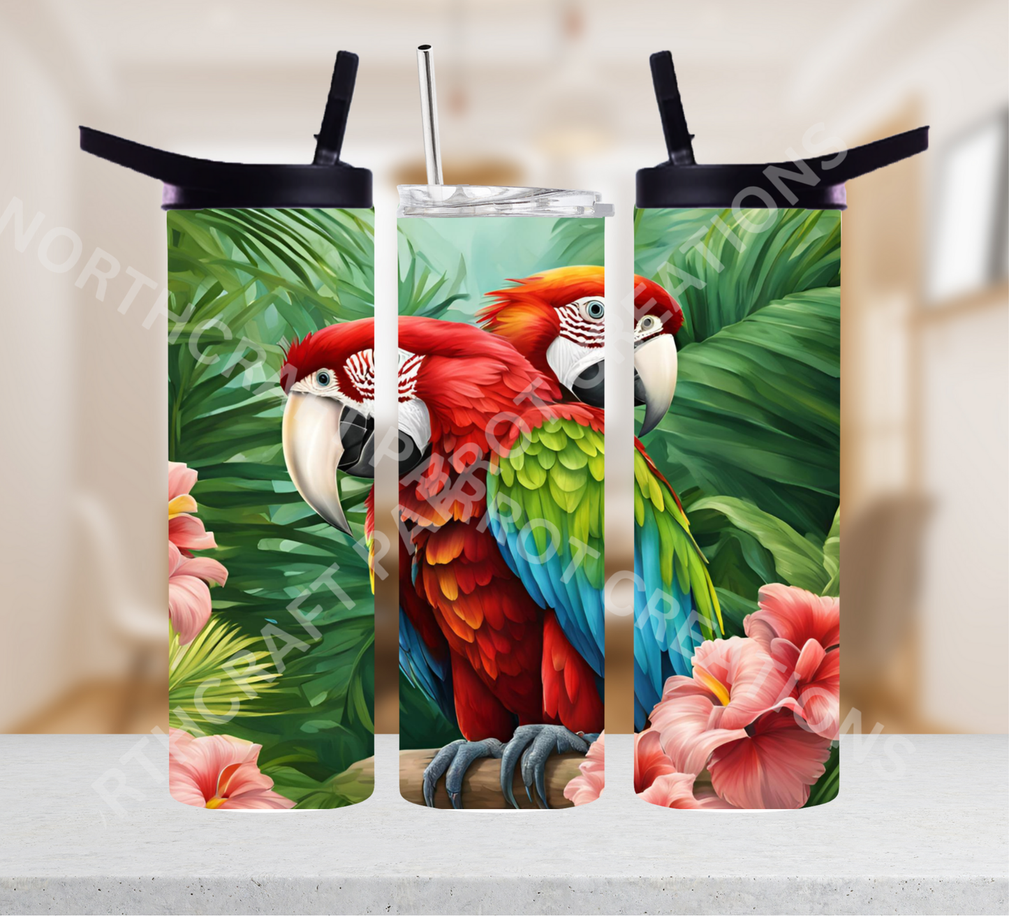 Green-winged Macaw (Greenwing) Pair in Rainforest 20oz or 30oz Tumbler