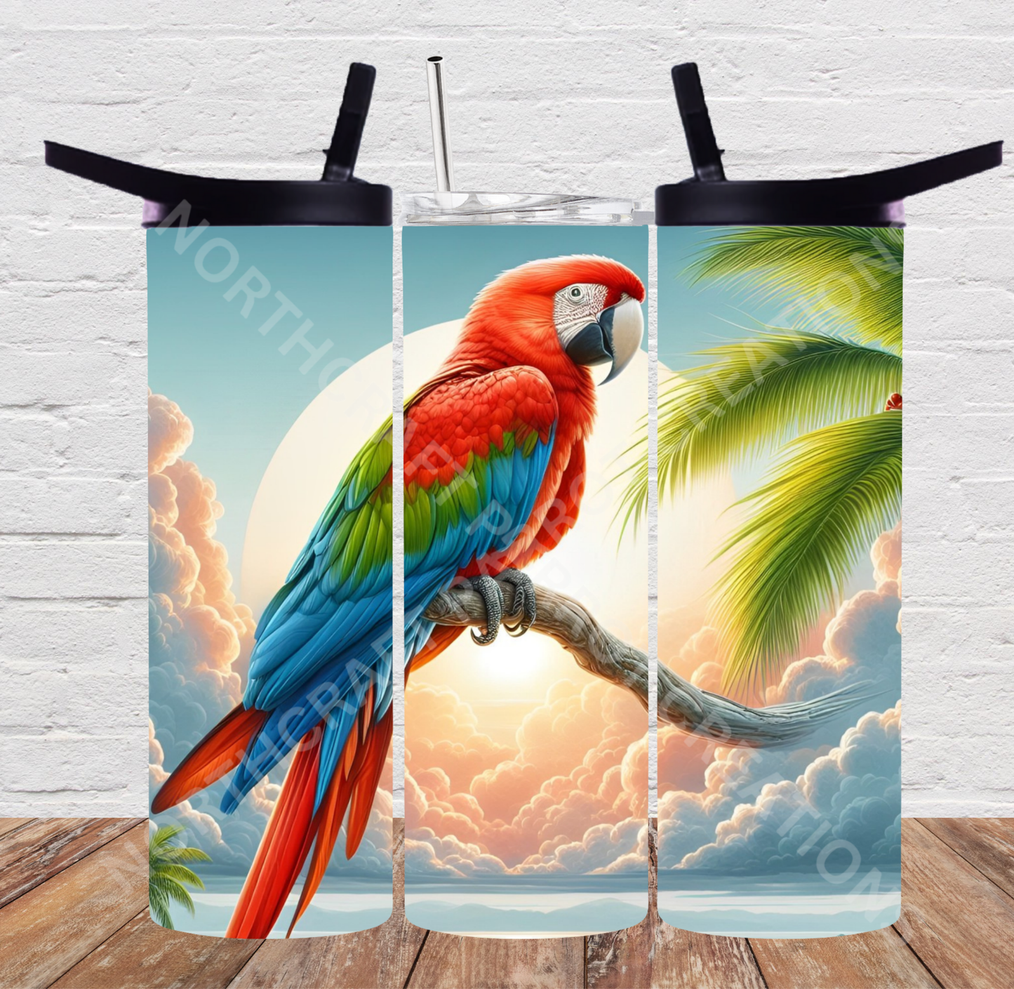 Green-winged Macaw (Greenwing) Sun Background 20oz or 30oz Tumbler